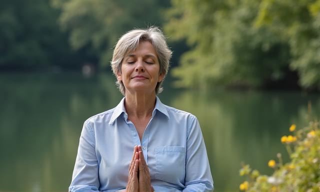 Person meditating in a serene outdoor setting